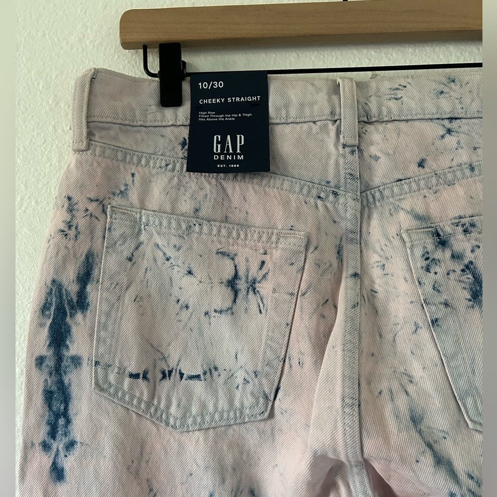 GAP cheekystyle highrise straight tiedye pink purple ivory size 10 - Picture 4 of 7